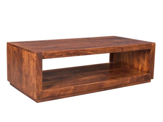 Masivní konferenční stolek Milburn z akácie, lakovaný, hnědý – 116×57×35 cm