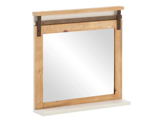 Masivní koupelnové zrcadlo Capera z borovice a MDF, lakované, bílé/hnědé – 70x70 cm