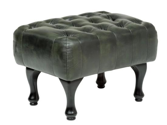 Masivní taburetka Chesterfield Pittsfield z pravé kůže, zelená – 60×45×42 cm