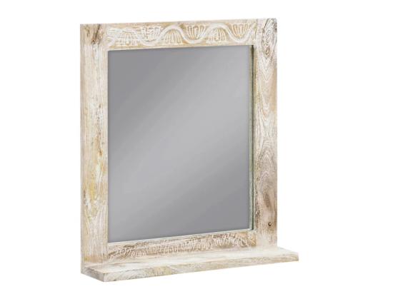 Masivní koupelnové zrcadlo Bitna z mangového dřeva, lakované, přírodní – 65×15×70 cm