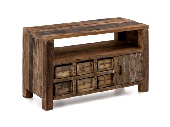 Masivní TV stolek Madurai z recyklovaného dřeva, hnědý, nezpracovaný – 90×40×55 cm