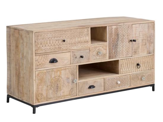 Masivní skříňka pod umyvadlo Laos z mangového dřeva, lakovaná, přírodní barva – 146×50×76 cm