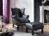 Masivní taburet Chesterfield Kingsfield z pravé kůže, černý – 61×46×43 cm