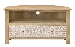 Rohový stolík pod tv z masívneho dreva mango 110x60x50